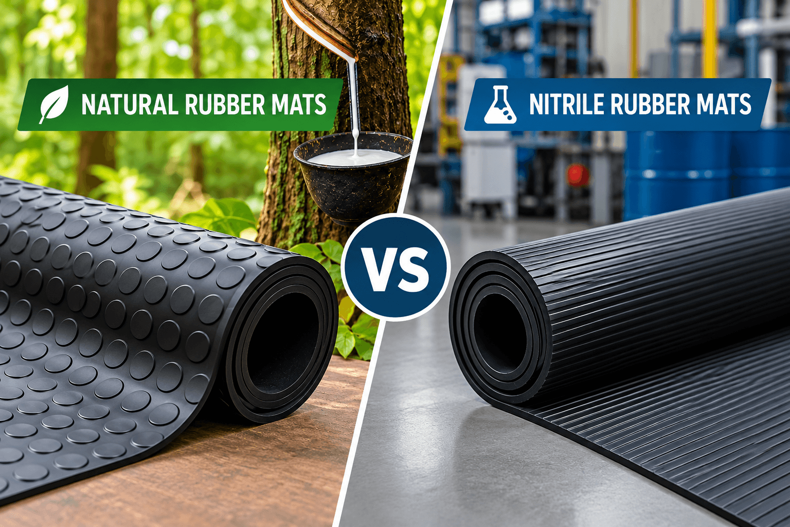 Natural rubber and nitrile rubber materials for commercial rubber matting