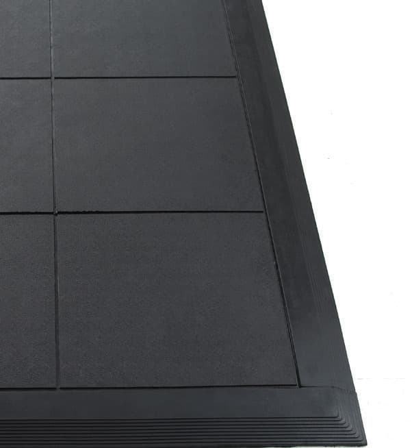 Solid Safe Lock tile surface with straight joints and a ribbed perimeter edge.